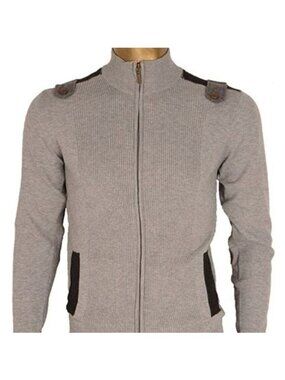 NWT Plantini Gray Lightweight Zip Front Sweater w/ Epaulettes - M